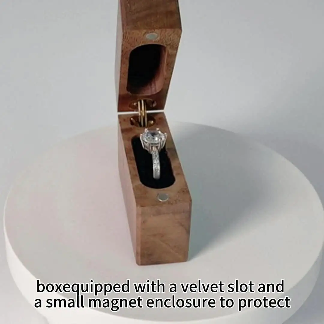 Wooden Ring Box For Wedding – Two Slots, Rustic Holder For Engagement Rings