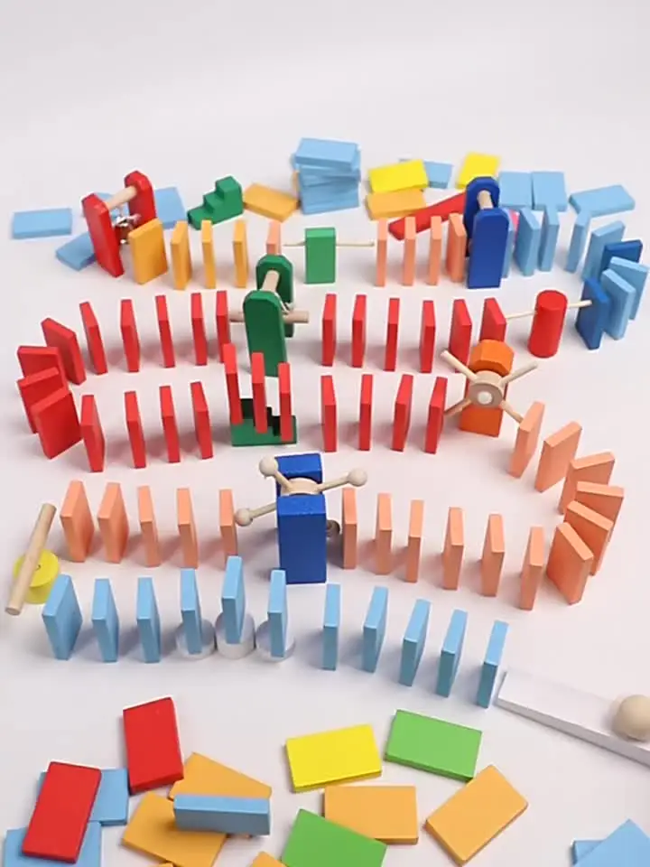 WANGZAIZAI 120 Dominos En Bois – 12 Couleurs, 4,4x2,1x0,8 Cm, Jeu De Construction éducatif, Motricité, Cadeau Enfant