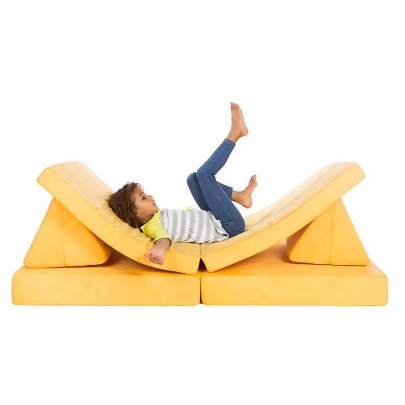Foldable Foam Play Cushion Mats Couch For Kids With 2 Triangle Pillows