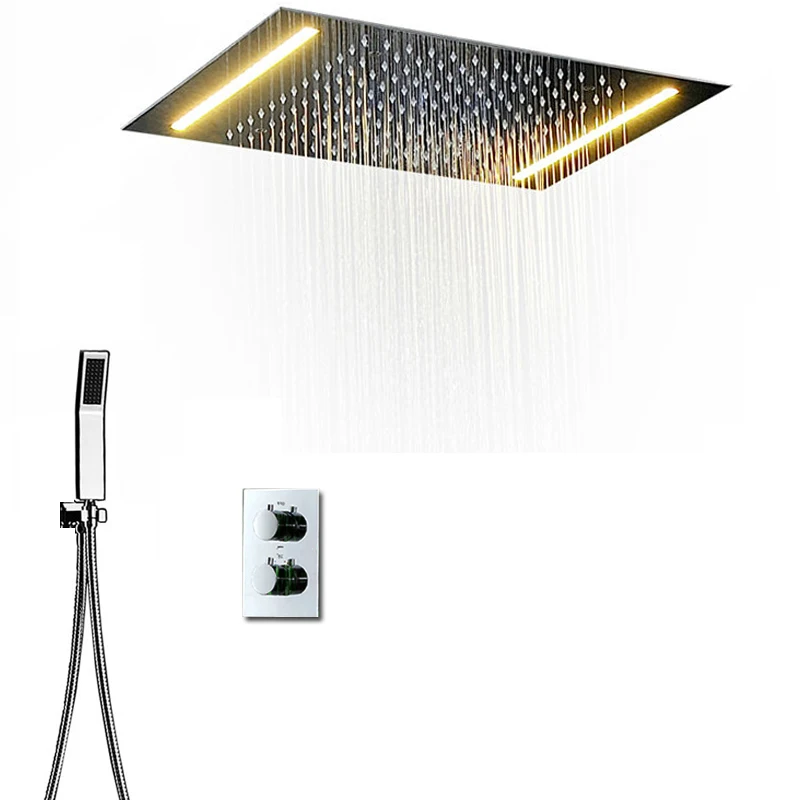 2020 Rainfall Concealed Shower Set Electricity Power LED Ceiling Mounted Bathroom Hand Shower Thermostatic mixer shower