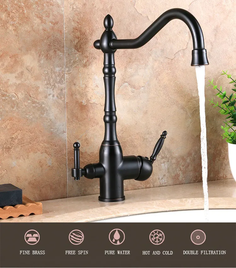 Traditional double handle deck mount Kitchen Sink Faucet Bar Mixer Tap Black Wet Bar Sink Faucet