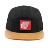 Amazon Free mock-up Denim flat bill cap custom leather patch 5 panel hat