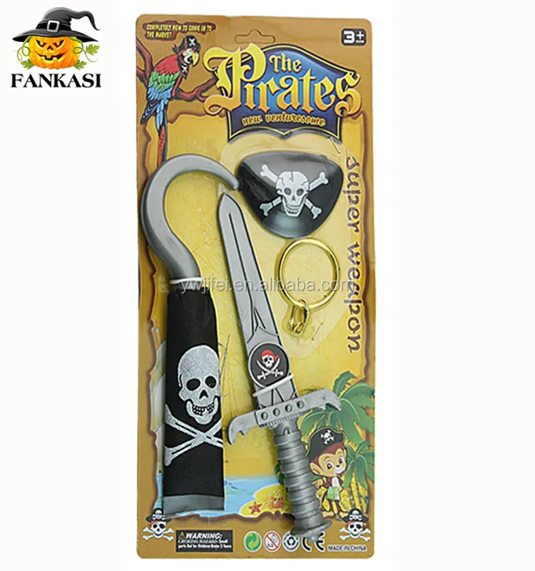 5Pcs Kids PIRATE FANCY DRESS COSTUME SET Hat Hook Earring Eye Patch Cutlass Kit