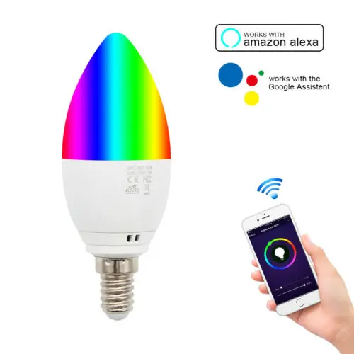 WiFi E14 Smart Light Bulbs, Works with Alexa and Google Home, 5W Equal to 50W Spot Bulb  RGB+Warm White Colour Changing tuya