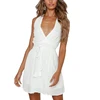 Fashionable White Deep Plunging Front Knot Adjustable Straps Sexy Women Summer Skater Dress