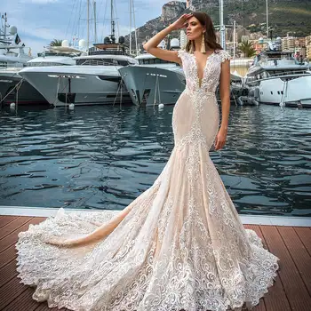 Lace Mermaid Champagne Wedding Dress From Wedding Dress Factory