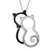 silver pave cz white and back cz hug double cat for girl