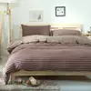 pure cotton yarn dyed stripe knit 4pcs luxury bedding set home use