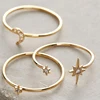 Nice jewelry 925 silver moon and star design 3pcs finger knuckle ring set