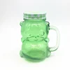 Green bear panda shape 500ml glass mason jar with handle, straw and lid for water, juice, coffee drinking glass mason bottles