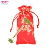 Wholesale Red Satin Drawstring Gift Bags, Luxury Retry Silk Embroidery Packaging Bag For Jade Roller Massager
