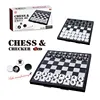 Kids plastic chess set 2in 1 checkers & chess board game folding chess toys magnetic