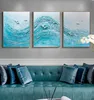 Popular Blue Tone 2019 Relief 3D Abstract Canvas Art Ocean Storm Oil Paintings For Gallery