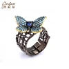 Handmade Fashion Blue Butterfly 925 Sterling Silver Ring with Gold Plated