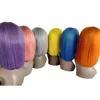 Hot selling on Instgram colorful wig pink/blue/grey/yellow/orange lace front human hair wig purple color bob wig