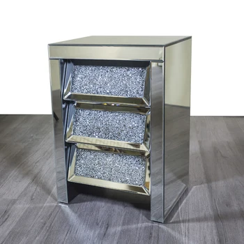 Diamond Crush Glass Bed Sofa Side Table Mirrored Nightstands With 3 Drawers Buy Crushed Diamond Bedside Table Mirrored Glass Bedside Table Mirrored Nightstand Side Table Product On Alibaba Com