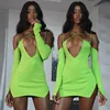 Wholesale summer sexy woman neon green spandex long sleeve party club dress prom