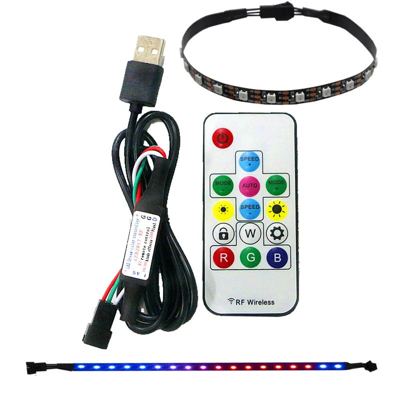 Full Kit RGB LED Strip Computer Lighting via Magnet for Desktop Computer Case 2pcs 30cm Rainbow Fan kit