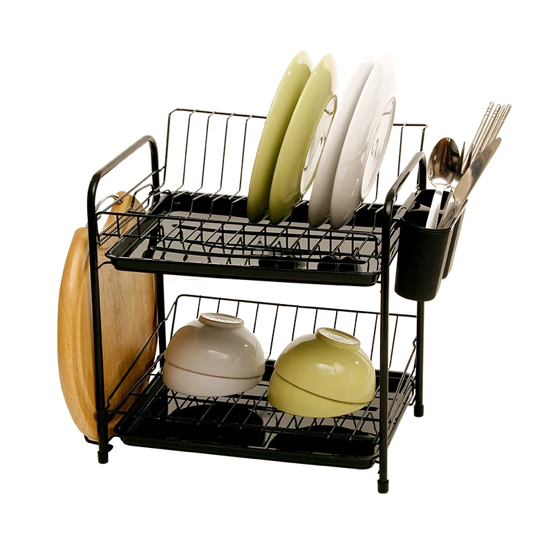 Dish Rack Set 2tier Chrome Kitchen Organizer Tools Plate Spoon Storage