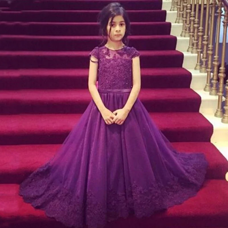 purple flower girl dresses cheap