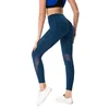 Womens Navy Sports Leggings Customized Tight Gym Leggings Ladies Workout Pants With Mesh
