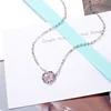 925 sliver fashion flashing and temperament pink rhinestone Cherry Blossom shape necklace women