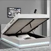 Modern Design Grey Faux Leather Double Size Gas Lift Storage Bed with Led