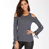 KEYIDI Custom Wholesale Summer Striped Strapless Long Sleeves Women T-shirt Tops