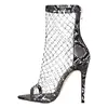 Fashion Women Mesh Breathable Hollow Fishing Net Stiletto High Heel Fish Mouth Sandals Boots