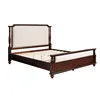 2048-215 American country style sollid wood turning posts fabric headboard cherry footboard plywood side rails queen size bed