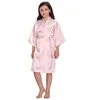 OEM Cute Girl Satin Kimono Robes Kids Simple Style Bathrobes for Wedding Spa Birthday
