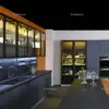 modern simple blue glass kitchen unit cabinet furniture set with island