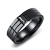 Mens fashion wholesale CZ stone stainless steel class black plated titanium steel ring