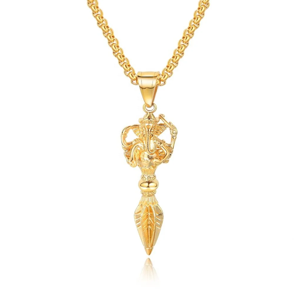 18K plaqué or Statue de Bouddha Pendentif homme en acier inoxydable religieux Collier