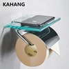 2019 news brass glass toilet tissue paper holder with mobile phone storage shelf for hotel bathroom accessories