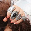 Court Hollow Carved Rings Engagement Rings Set for Women Vintage Midi Punk Black Stone Finger Ring Jewelry (KR043)