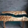 Custom design walnut wood live edge table square epoxy river resin table