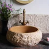 New Modern Lavabo Bathroom Fixtures Round Trough Natural Yellow Marble Granite Stone Water Bowl Basin Toiet Wash Table Sink