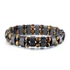 Hot Sale Mens Black Hematite With Natural Tiger Eye Bead Bracelet Double Layers Elastic Stretch Bead Bracelet