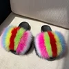Popular and new style slides sandals soft fox and racoon fur slippers women