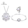Wholesale Dainty Women Real Natural Freshwater Pearl Lotus Sterling Silver Jewelry Set
