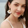 Fashionable Cotton Fan Shaped Tassel Bohemian Earrings Shell Pearl Stud Earrings