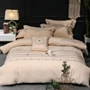 Slow beige embroidery designs on 100% cotton satin bedding sheet sets for hotels