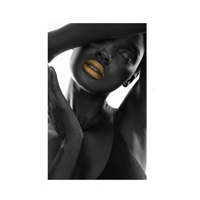 Black And White Photos Of Sexy African American Lips - American African Girl Black And White Painting Sexy Gold Lips Art