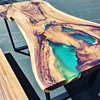 South America Walnut Wood Live Edge And Epoxy River Resin Dinning Table