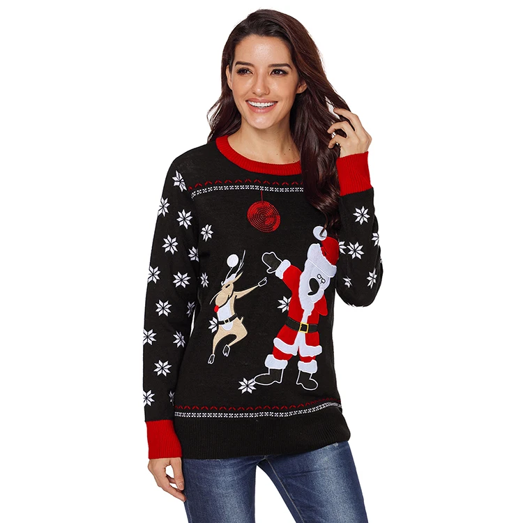 
Trade Assurance Christmas Reindeer Snowflakes Santa Women Sweater Female Cotton Cardigans Ladies 
