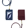 genuine saffiano leather lanyard work ID card holder with long strap