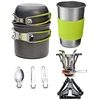 Aluminum Alloy Camping Pot Hiking Picnic Tourist Tableware Set With Folding Spoon Mini Gas Stove Outdoor Camping Trip Cookware