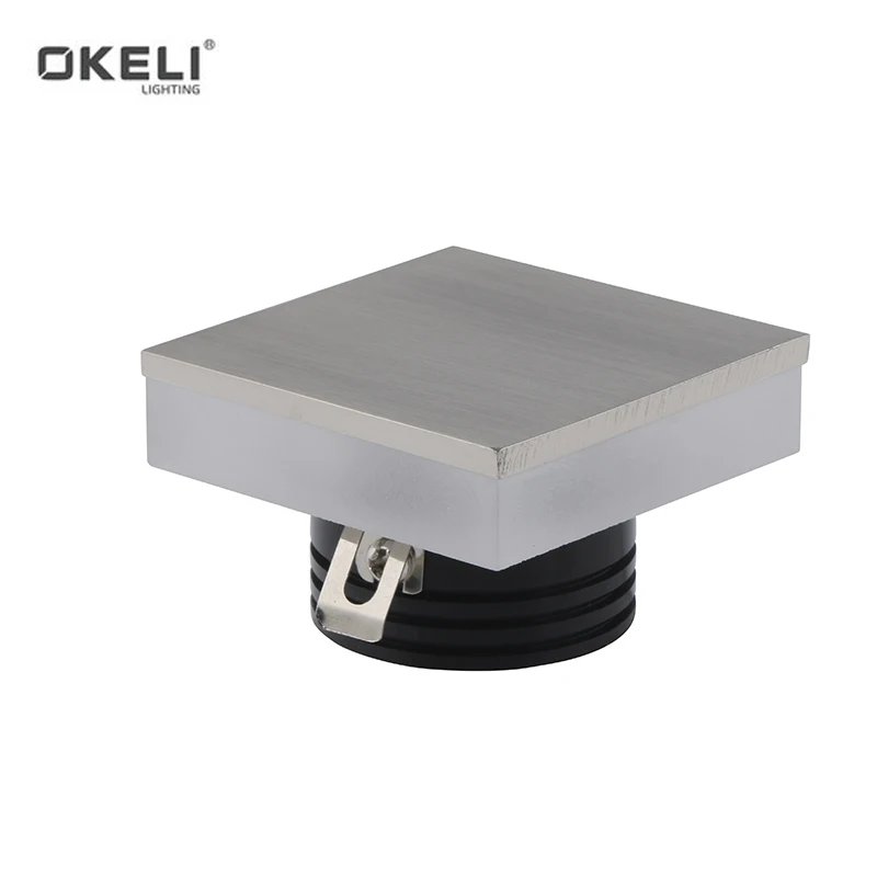 OKELI Simple Design Chrome Nickle Square LED Wall Pack Light 1W Recessed Acrylic Round Shape Led Foot light Cut off 40mm