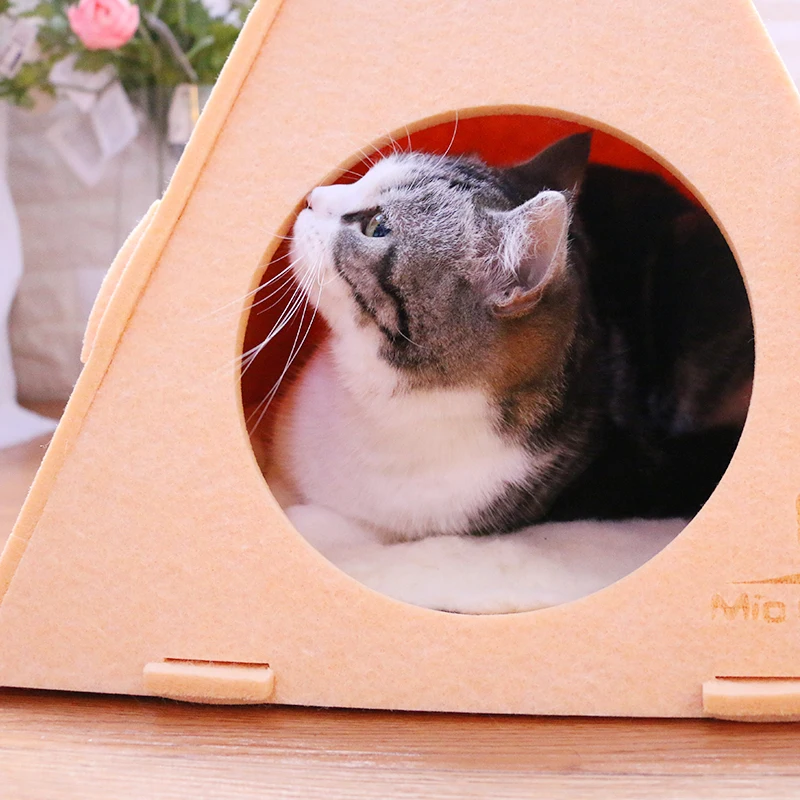 Removable Cat House Triangleshaped Felt Nest Mat Cat House Kennel Pet
